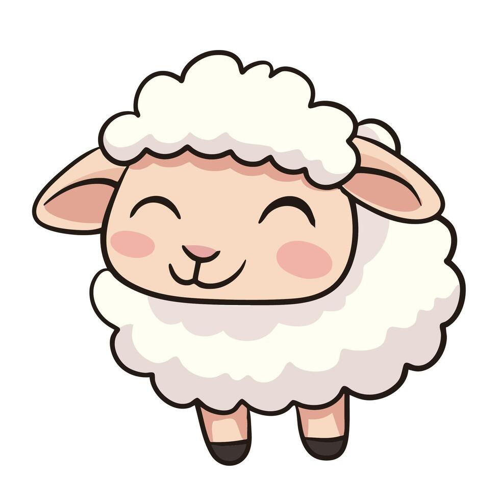 cute cartoon sheep with fluffy white coat and cheerful expression, perfect for children illustrations and playful designs. This adorable character brings joy and warmth vector