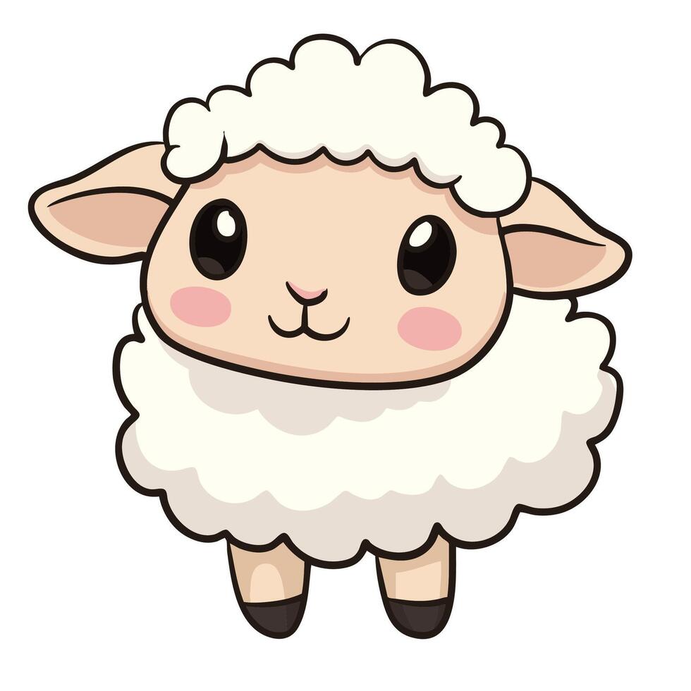 cute cartoon sheep with fluffy wool and big eyes exuding playful charm. This adorable character is perfect for children illustrations or farm themed designs vector