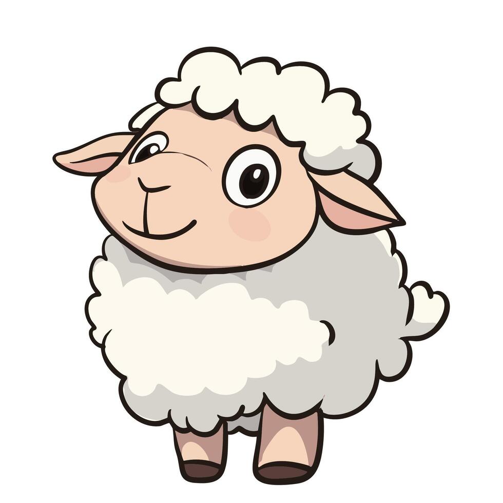 Kawaii cartoon sheep with fluffy wool and cheerful expression, perfect for children illustrations or farm themed designs vector