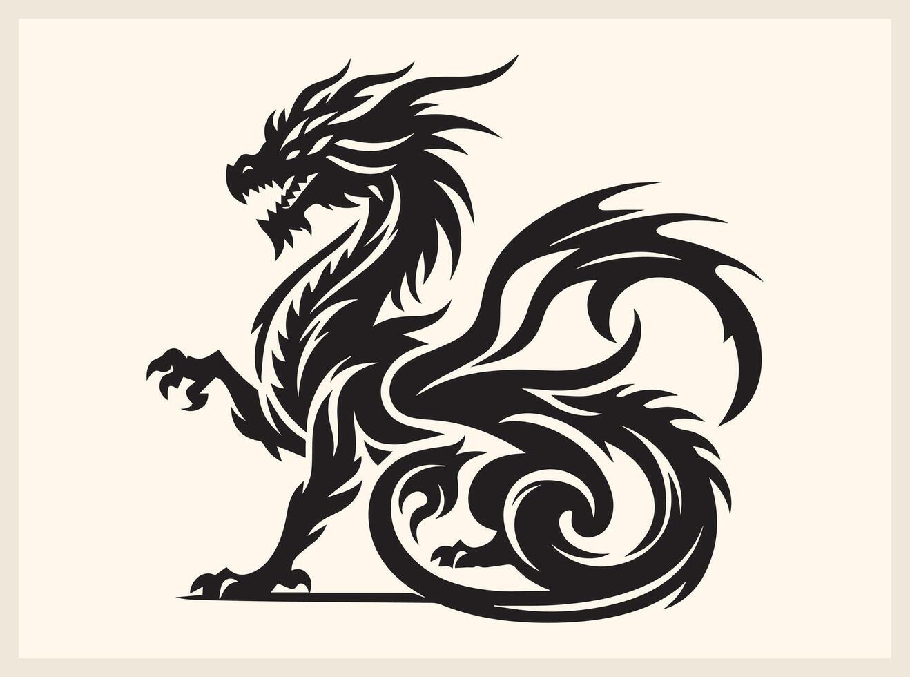 Black Dragon Silhouette with Fearsome Look vector