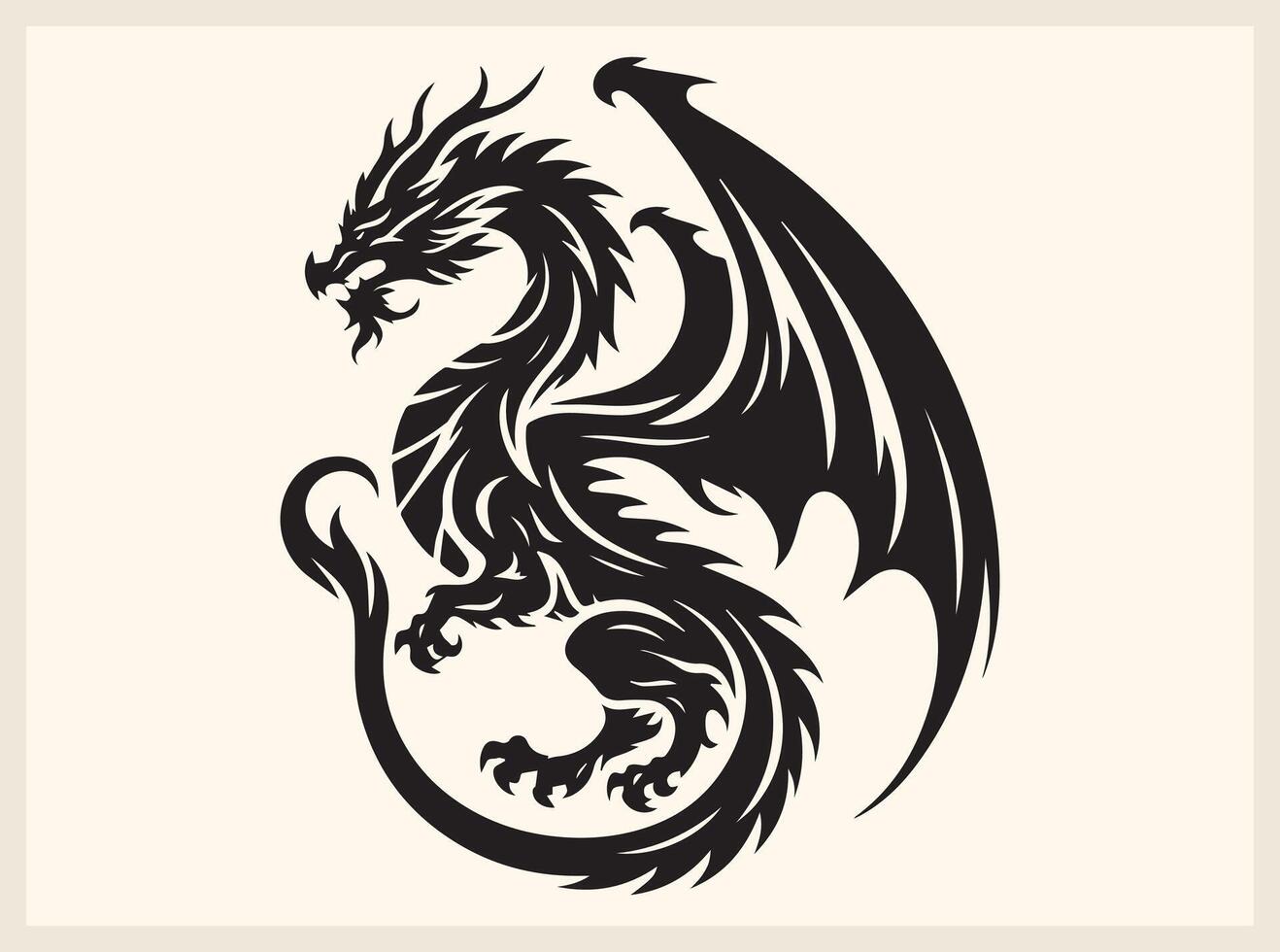Mystical Dragon Silhouette with Fire Breathing Effect vector