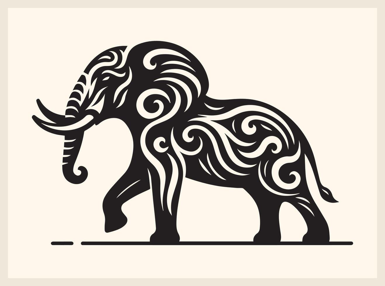 Strong Elephant Silhouette with Raised Trunk in Motion vector