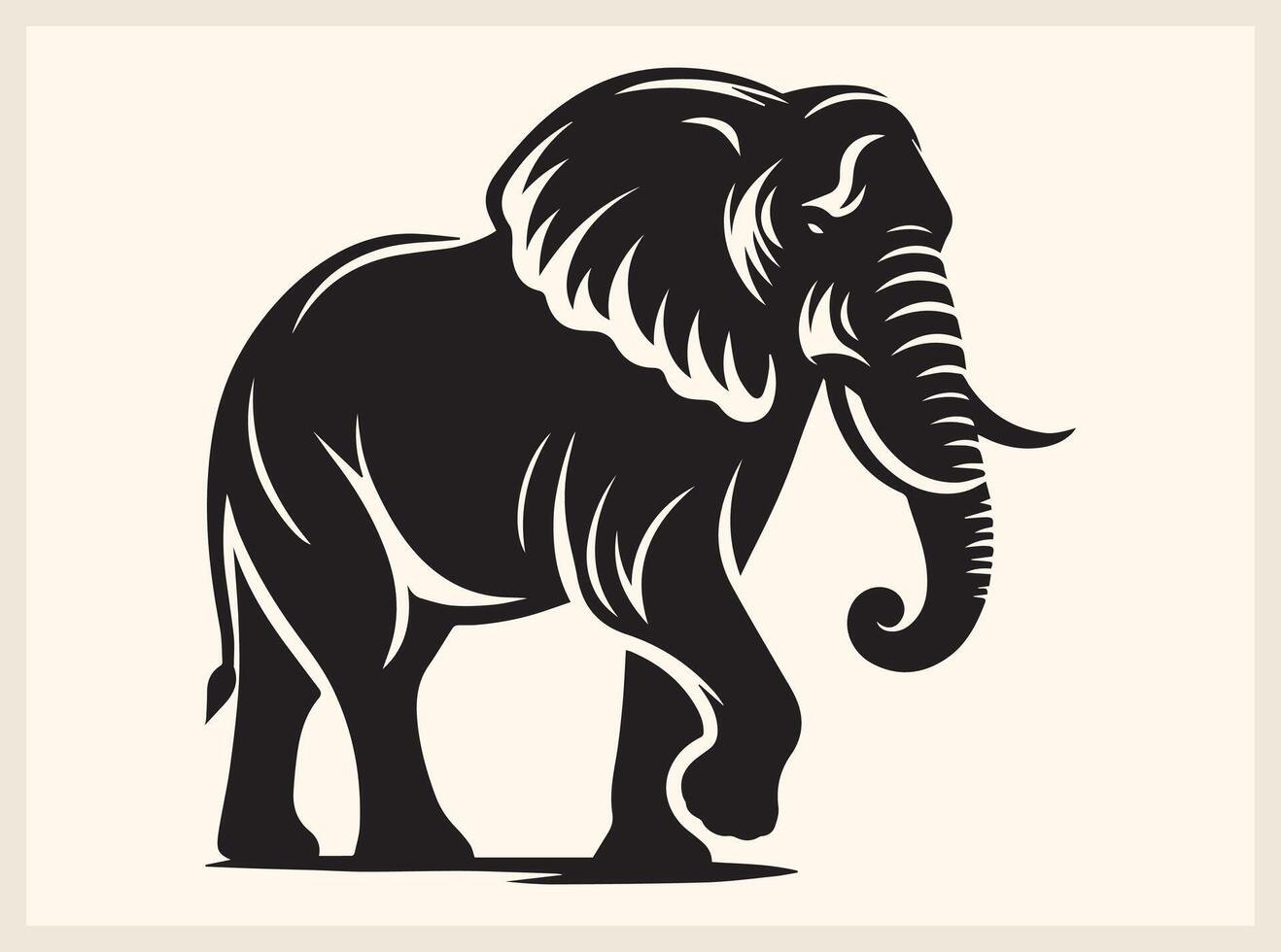 Detailed Elephant Silhouette with Big Tusks vector