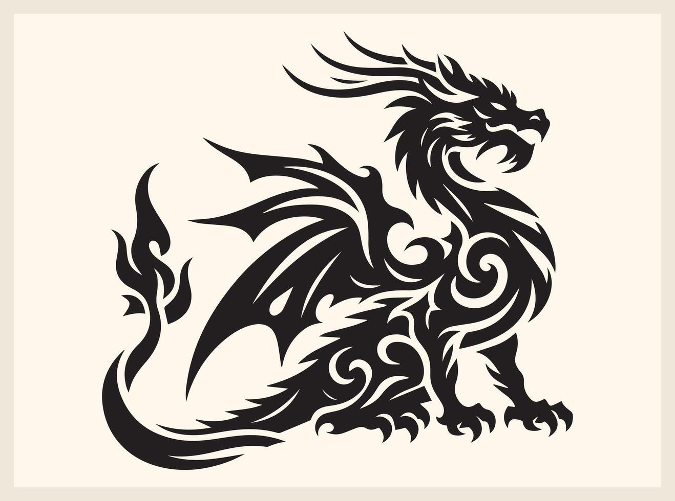 Fierce Dragon Silhouette Breathing Fire vector