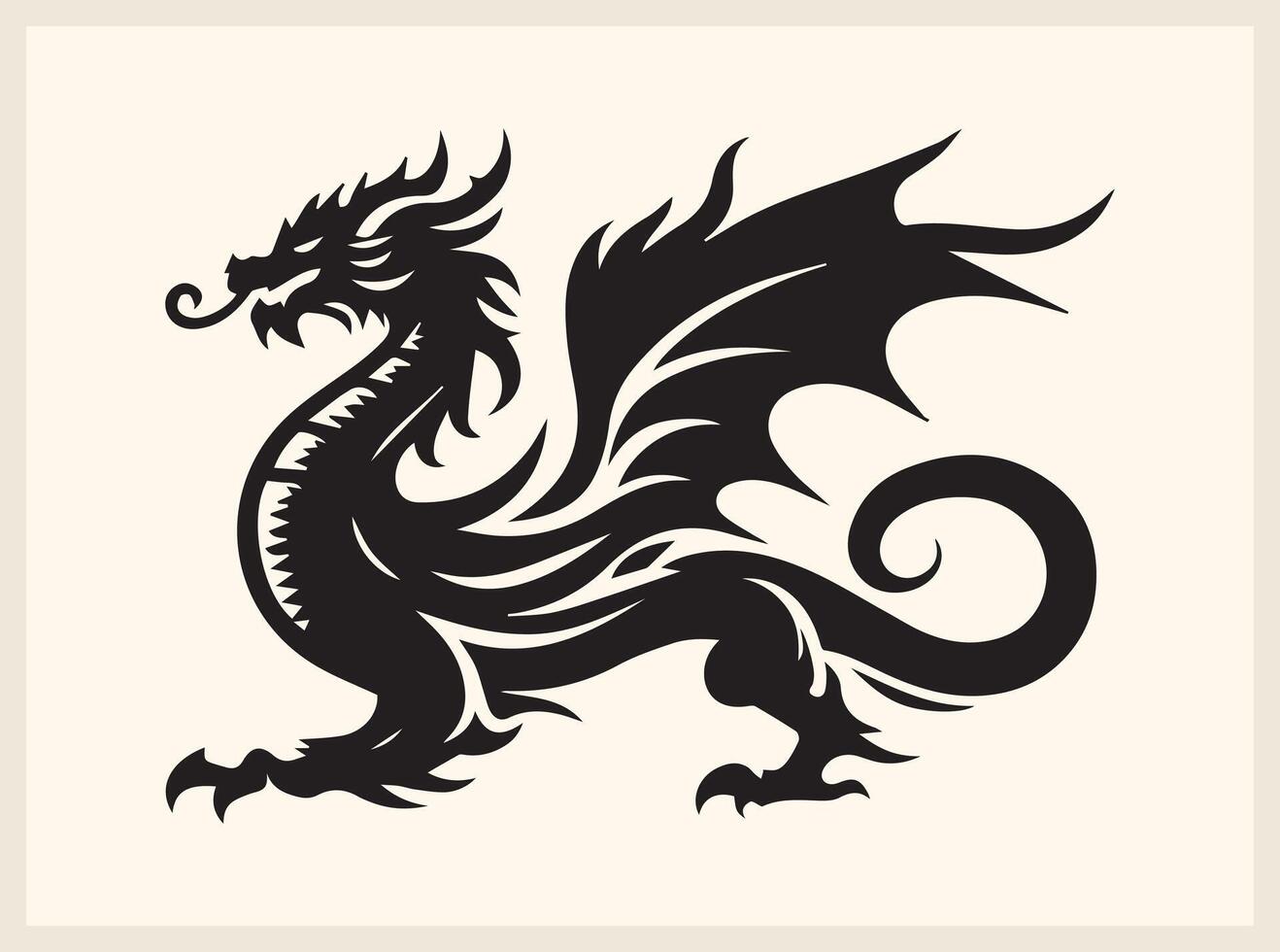 Fierce Dragon Silhouette with Majestic Wings and Powerful Stance vector