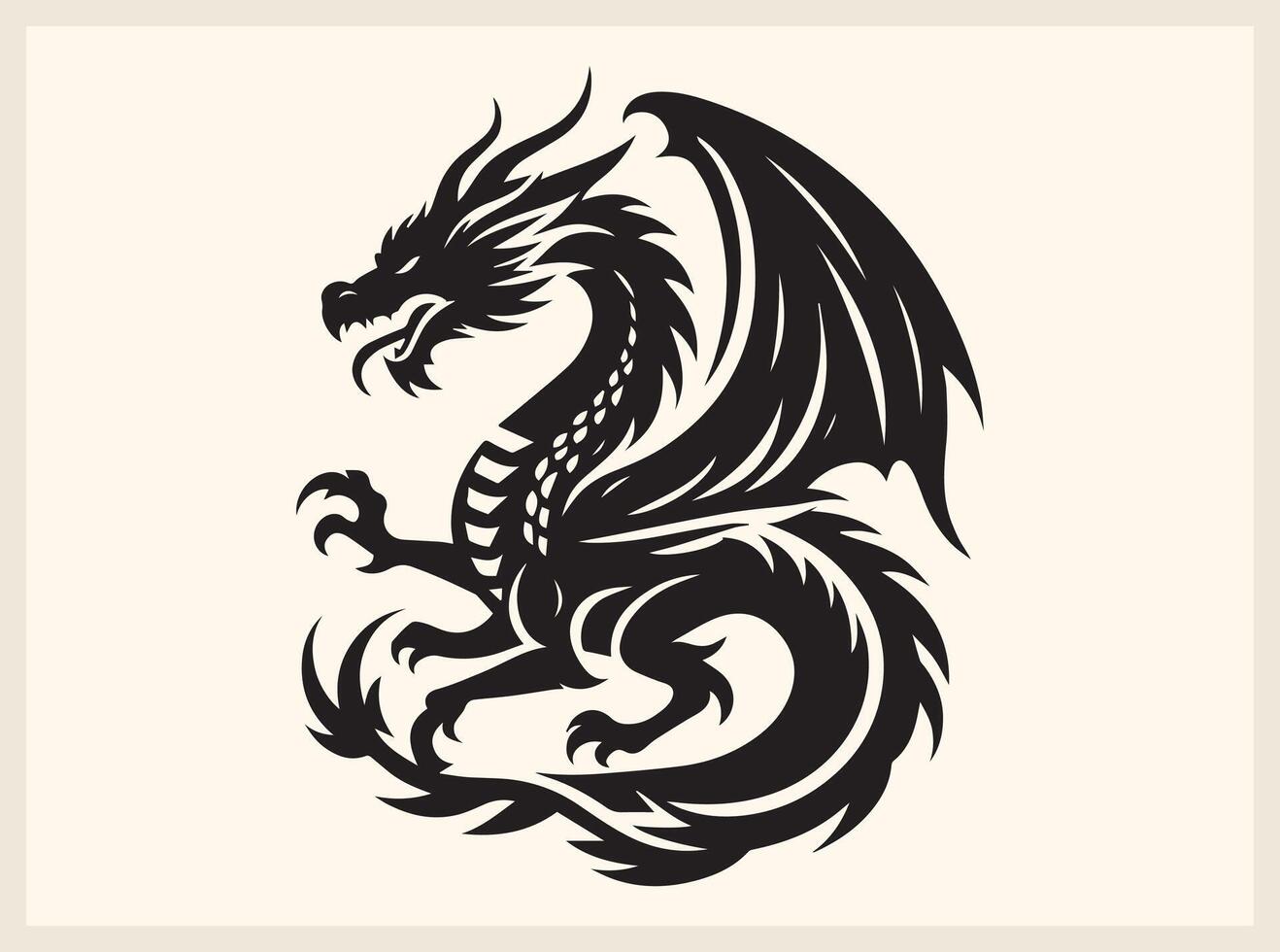 Dragon Silhouette in Flight Over Mountains vector