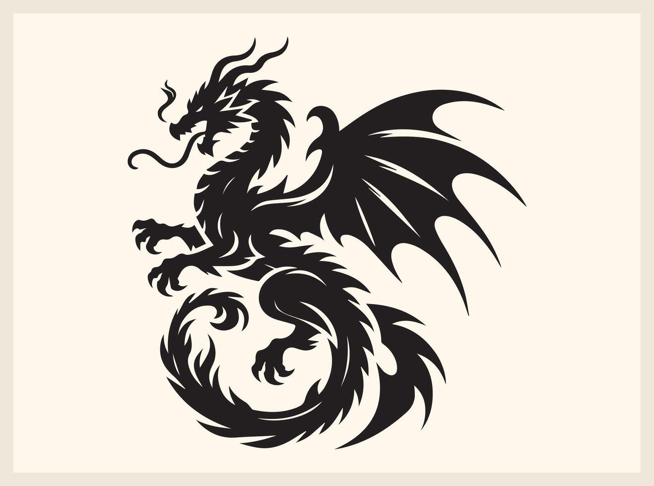 Fire Breathing Dragon Silhouette in Motion vector
