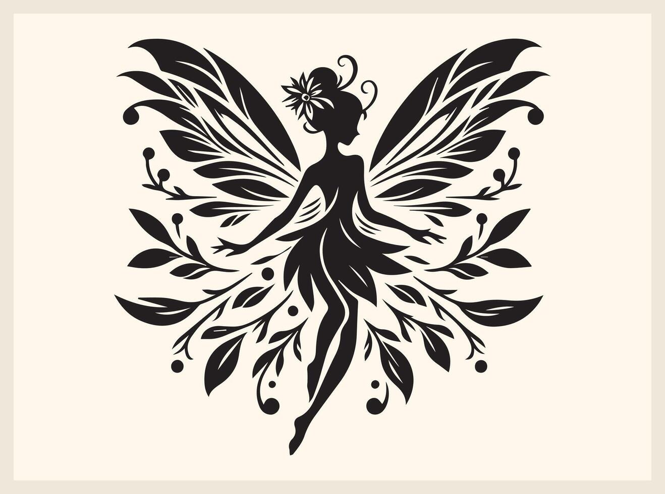 Charming Fairy Silhouette with Flowing Dress and Wings vector