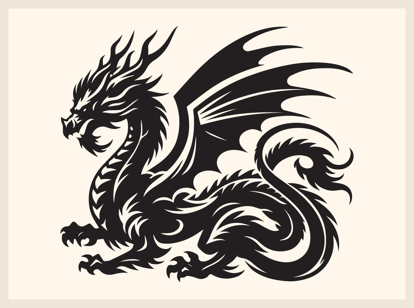 Flying Dragon Silhouette in Fantasy Style vector