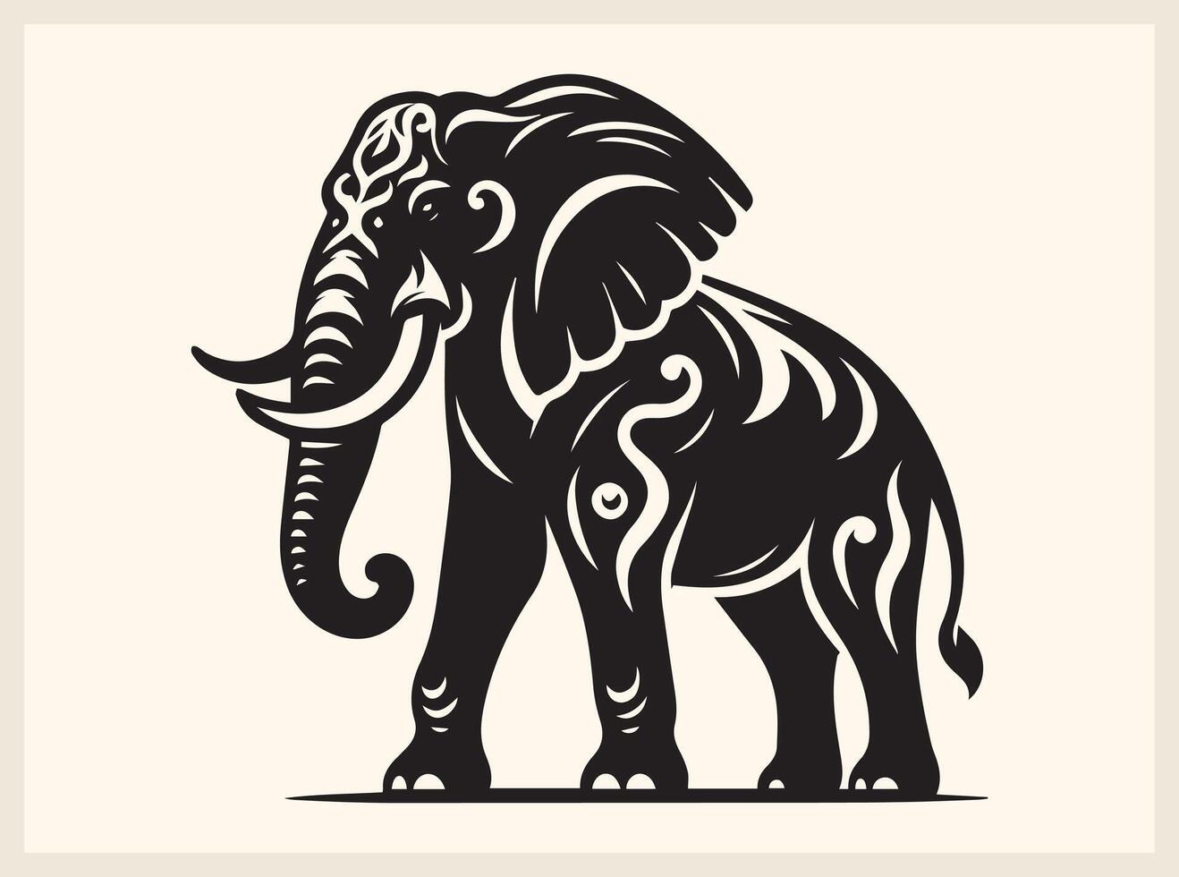 African Elephant Silhouette with Large Tusks vector