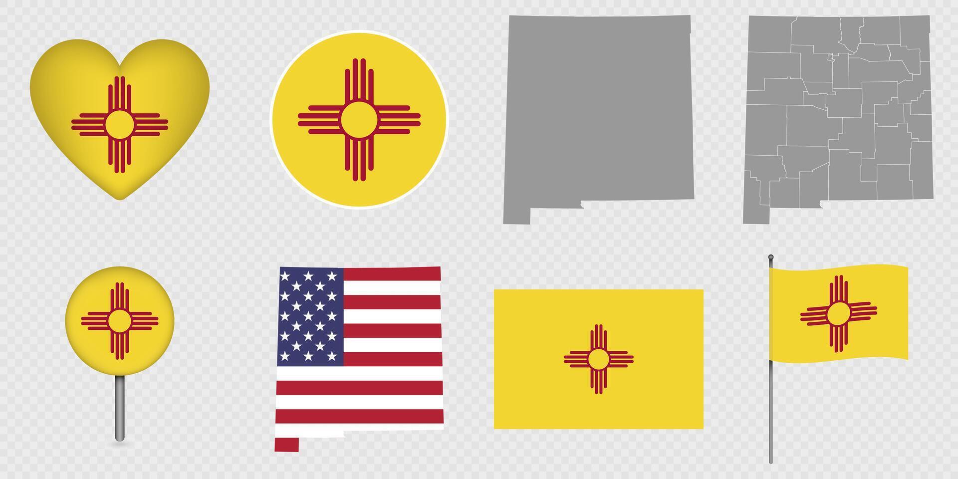 New Mexico State Flags and Maps Icon Pack. vector