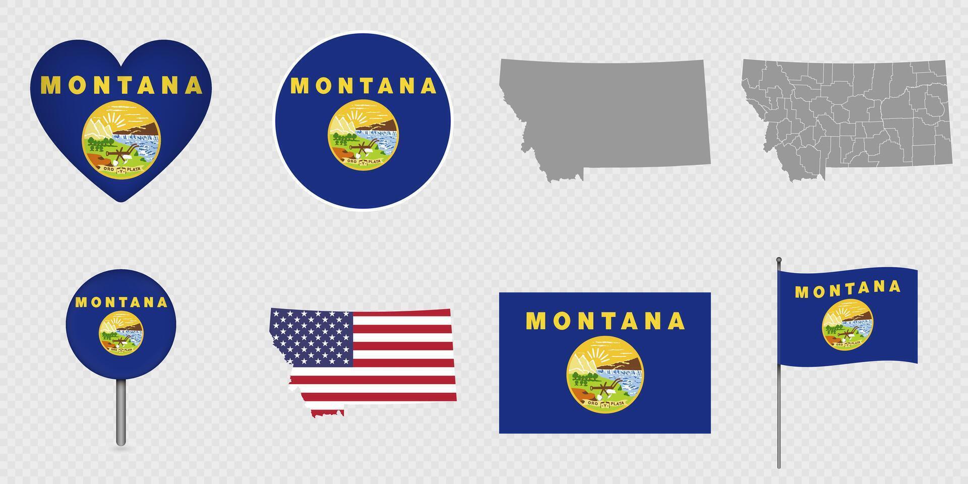 Montana State Flags and Maps Icon Pack. vector