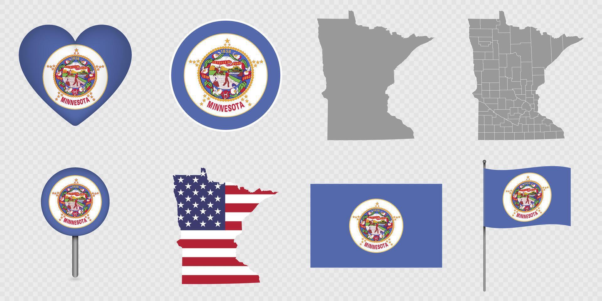 Minnesota State Flags and Maps Icon Pack. vector