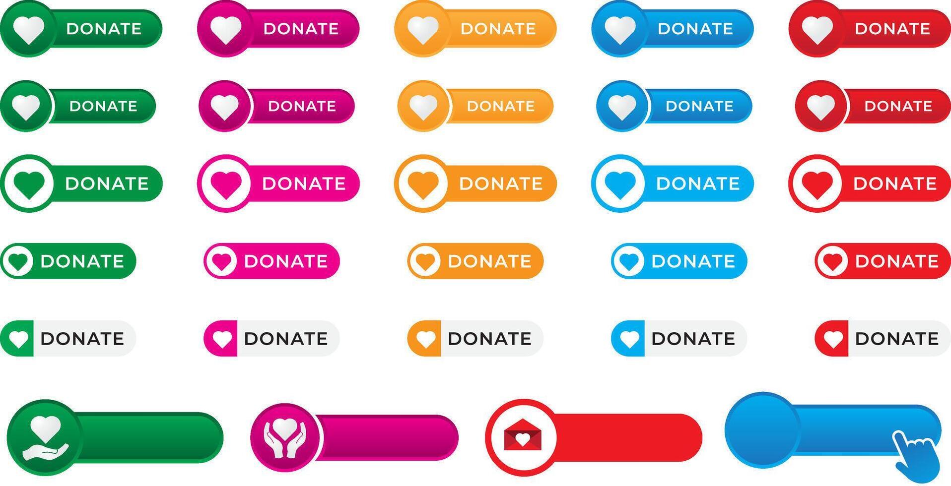 donation button template with heart, giving with hand, keep safe and heart in letter cover, with button click hand abstract editable template for web, banners, events vector