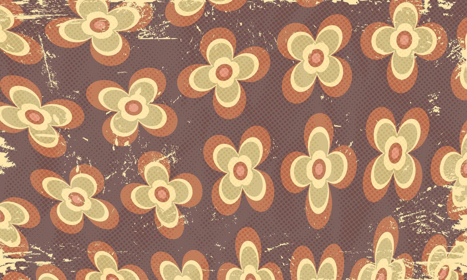 Retro Bohemian Wavy Flower Floral Shapes Wallpaper Washed Out Halftone Texture Abstract Desaturated Background vector