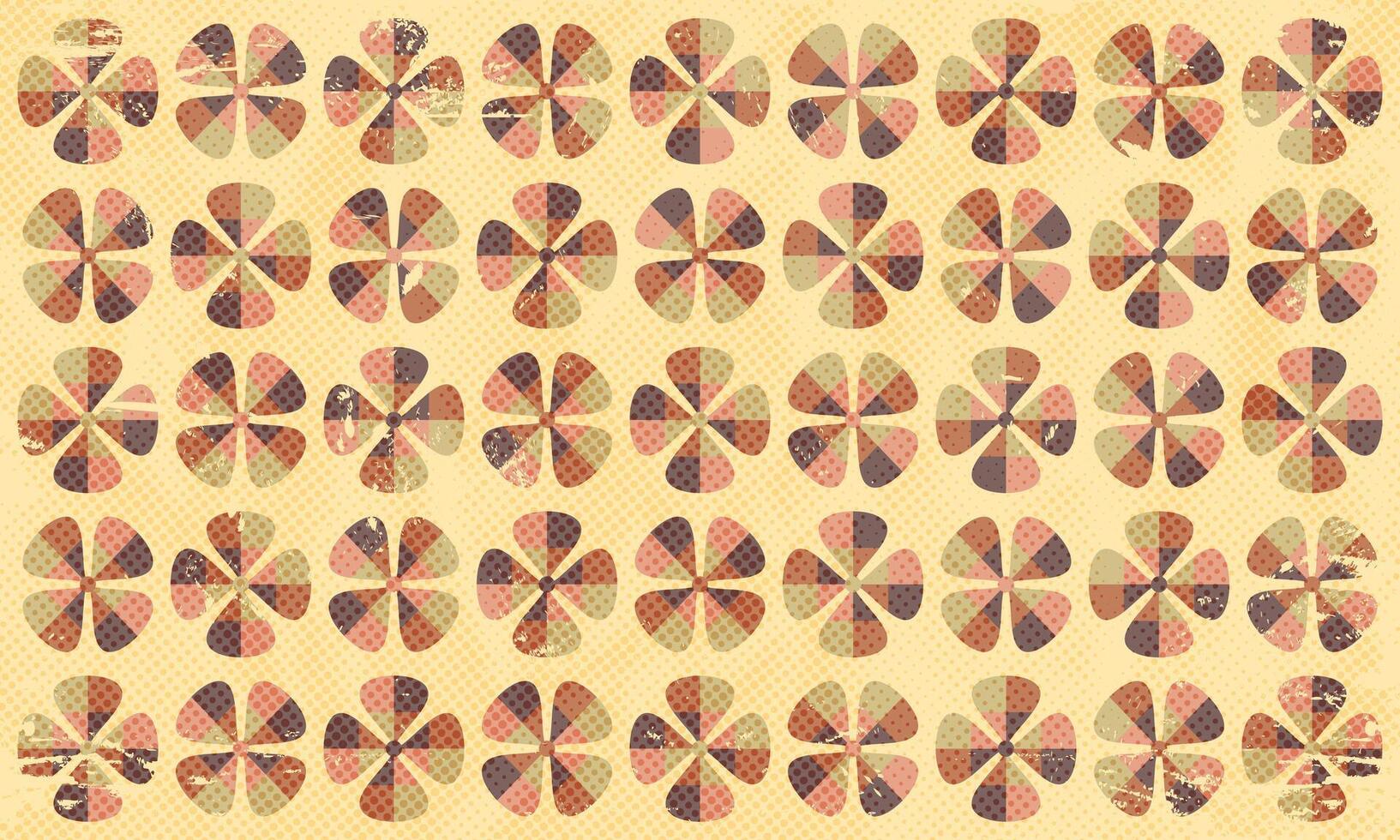 Retro Bohemian Flower Floral Shapes Wallpaper Washed Out Halftone Texture Abstract Desaturated Background vector