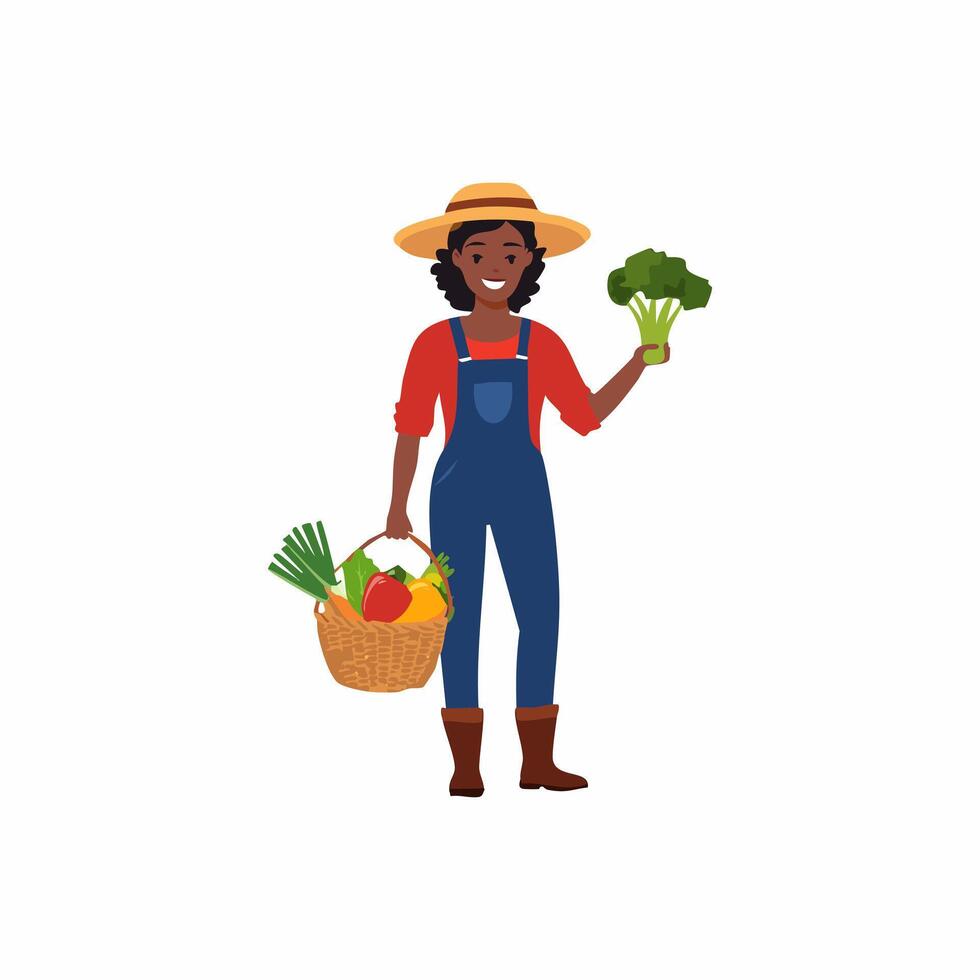 farmer carrying a basket of vegetables vector