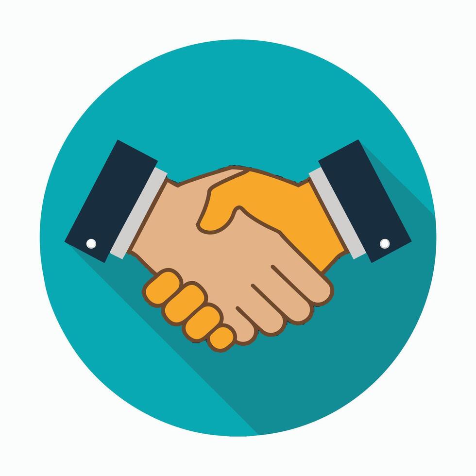 Handshake icon, flat design, long shadow illustration vector