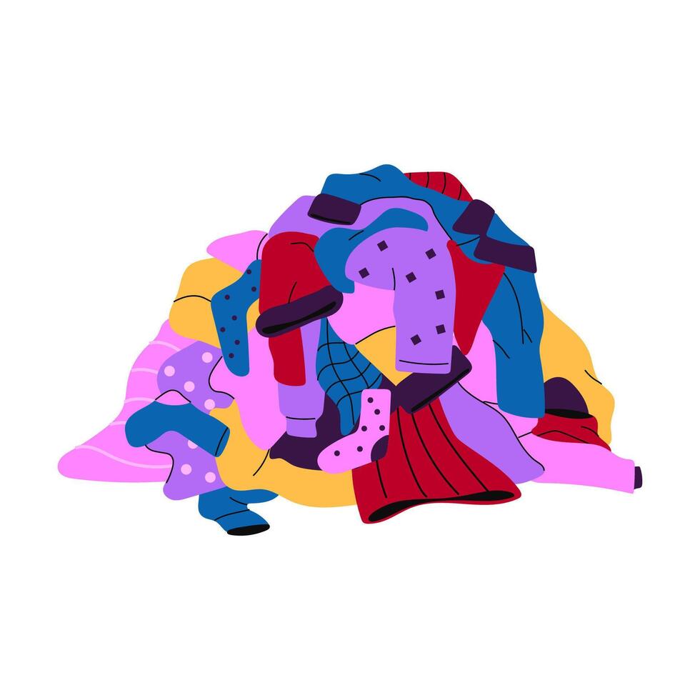 A huge pile of laundry stacked high, symbolizing household chores, overwhelm, cleaning, and daily domestic responsibilities vector