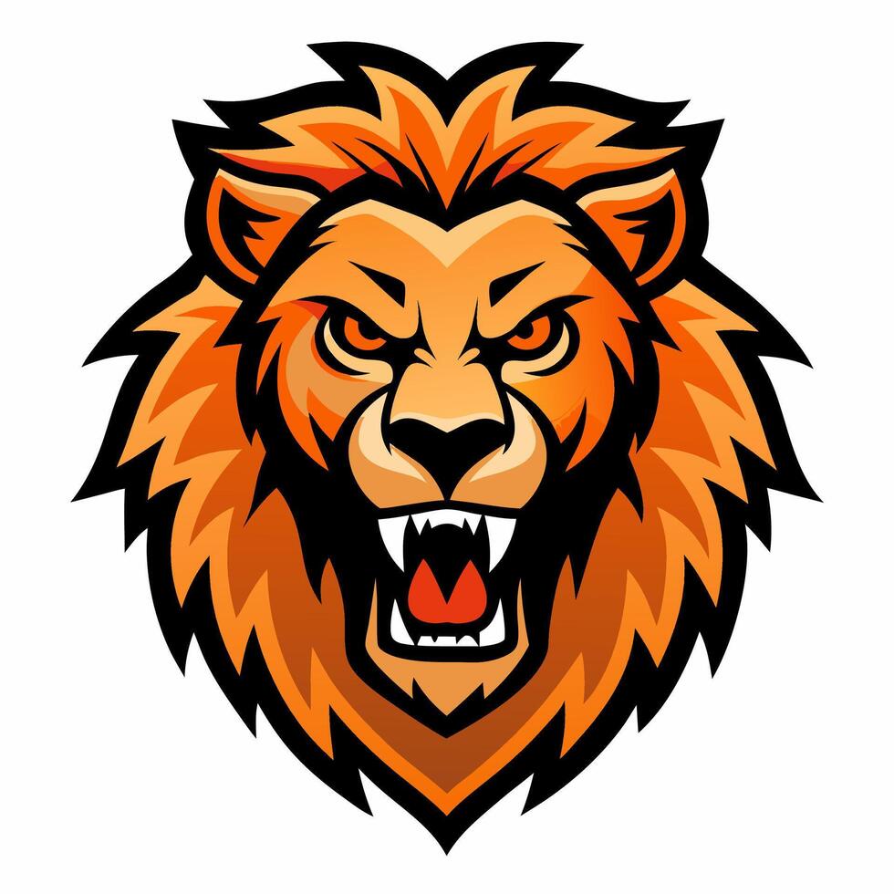 Lion head line art sticker and logo template. vector