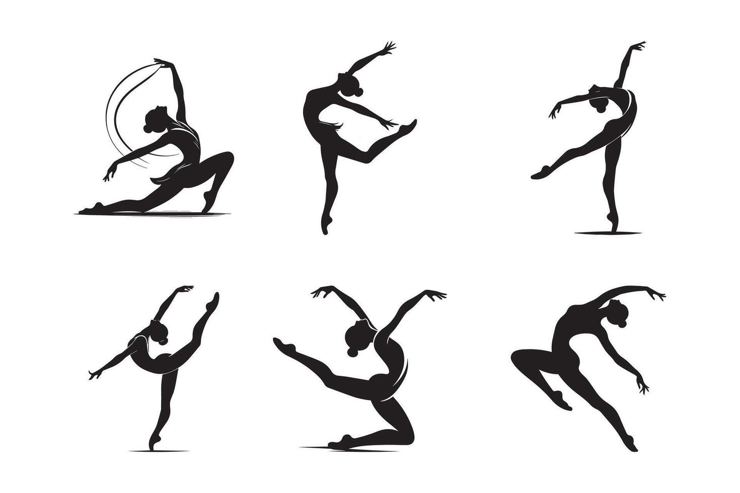 Minimalist rhythmic gymnastics girl pose silhouette on white background. vector