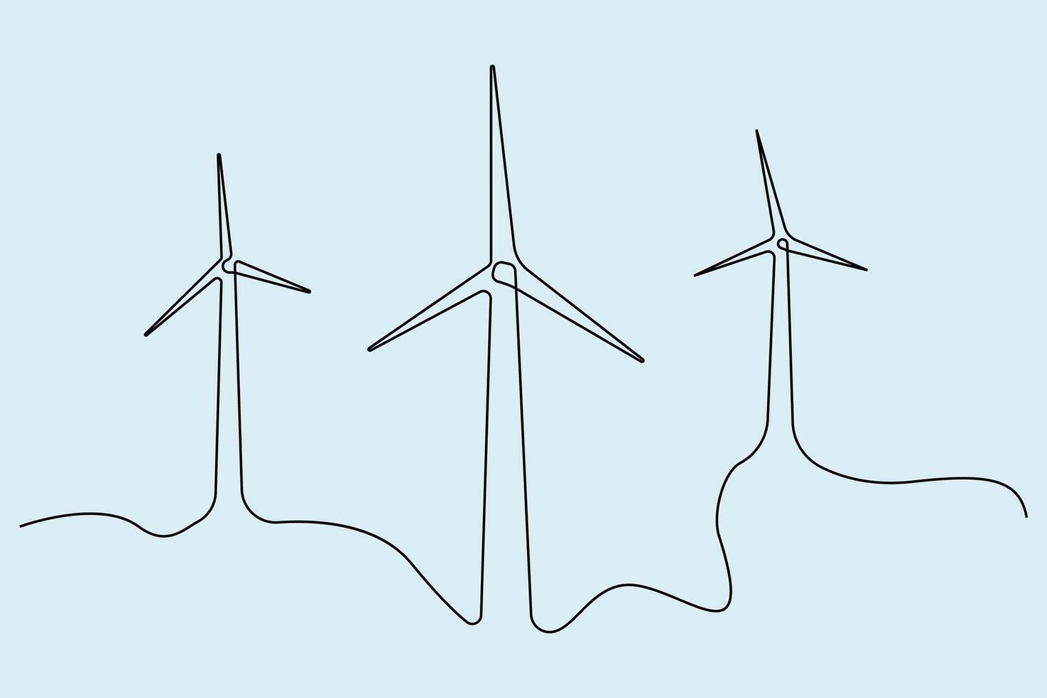 Continuous line art drawing of wind turbine. Windmill concept background. vector
