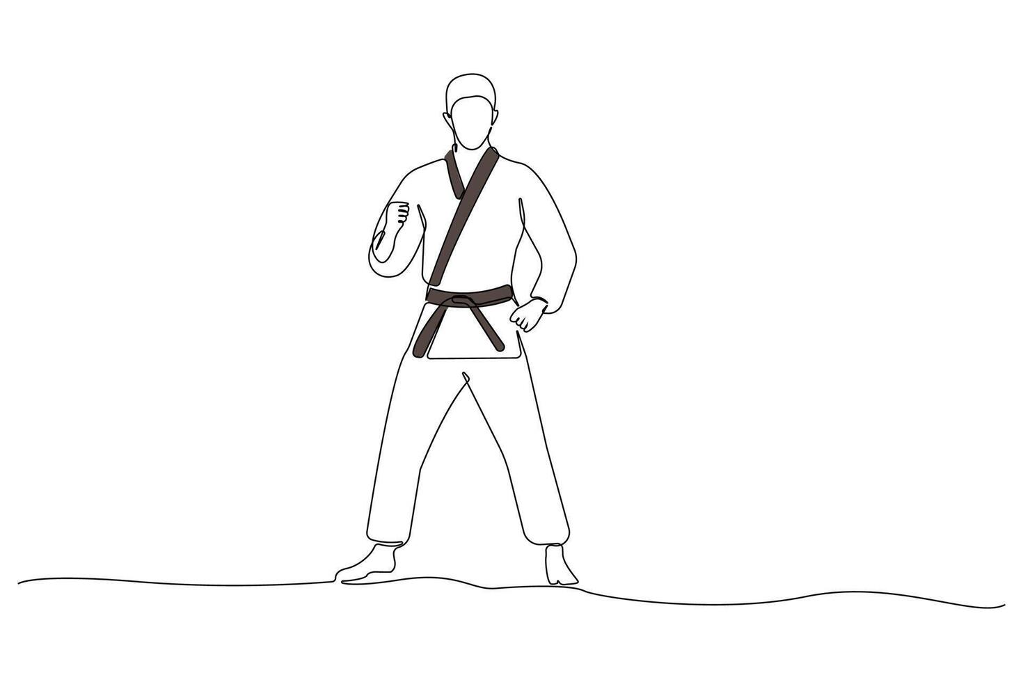 Taekwondo player one-line drawing. Man playing taekwondo outline isolated on white background. vector