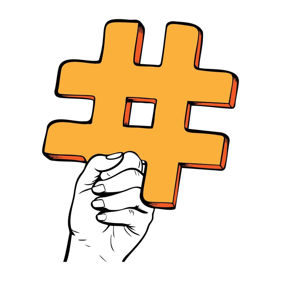 A hand holding a yellow hash symbol vector