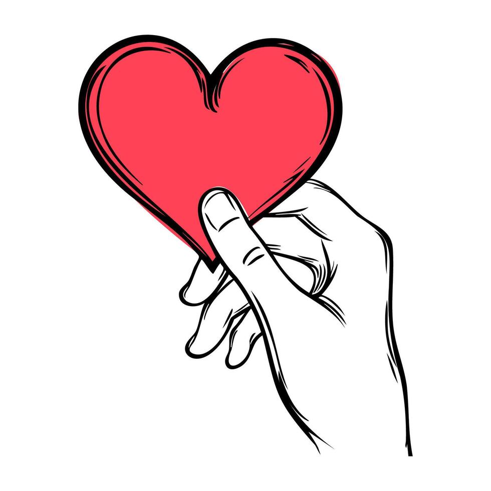 A hand holding a red heart vector