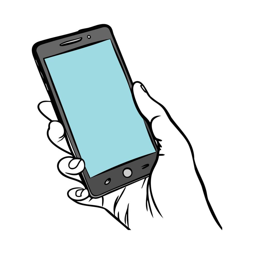 A hand holding a cell phone vector