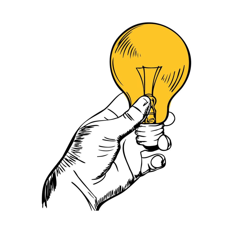 A hand holding a light bulb vector