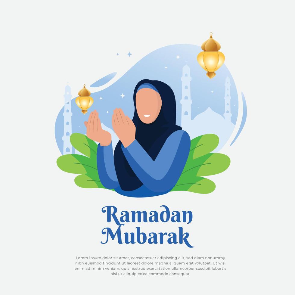 Illustration of women praying more in the month of Ramadan and Hajj vector
