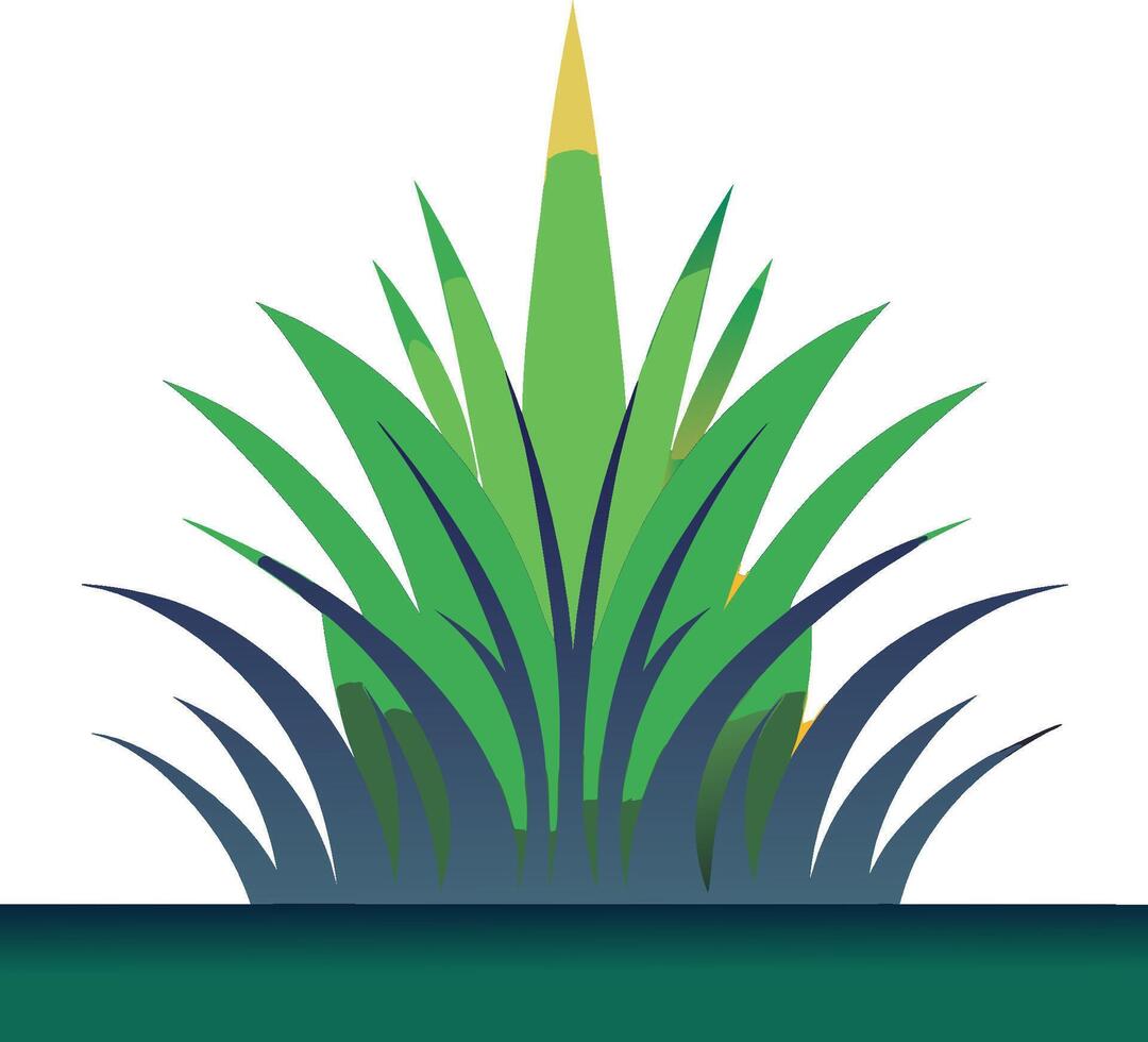 Stylized grass illustration, geometric shapes, vibrant green and blue colors, minimalist design, sharp edges, abstract plant representation vector