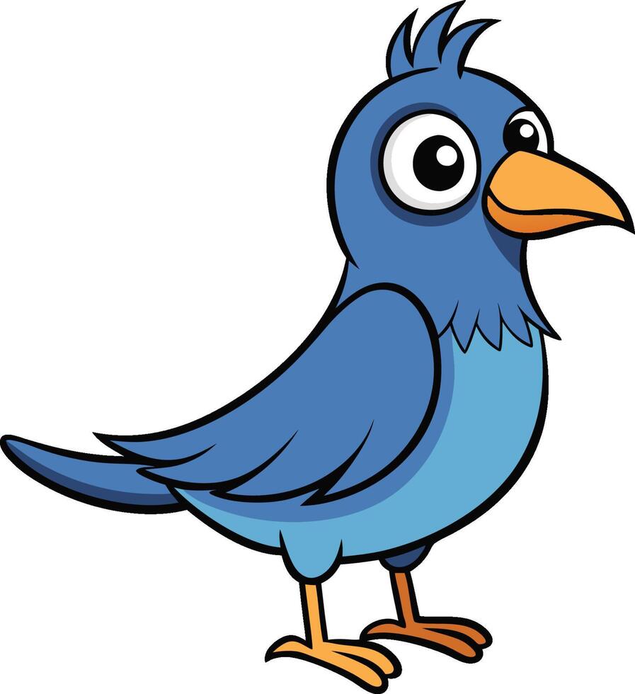 Cartoon bird, blue feathers, large eyes, orange beak, cute expression, simplified design, illustration style, white background, social media icon, mascot character vector