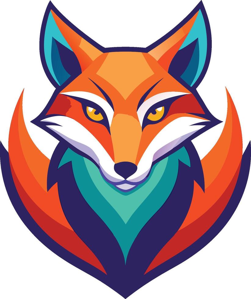 Stylized fox head logo, geometric shapes, vibrant colors, orange and teal, sleek design, sharp angles, minimalist vector