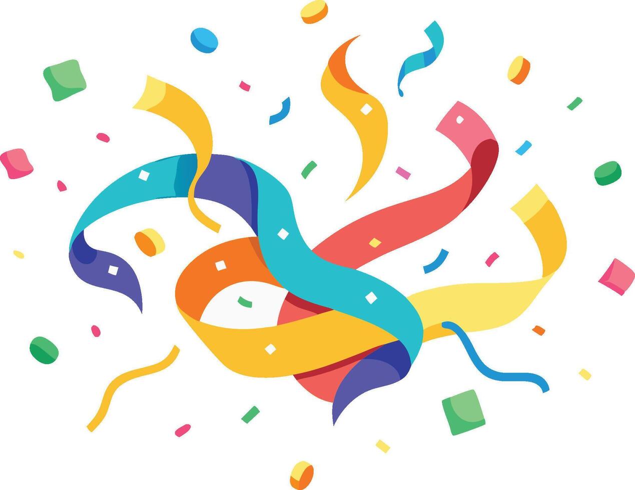 Colorful celebration ribbons, confetti explosion, vibrant party streamers, abstract festive design, cheerful color palette vector
