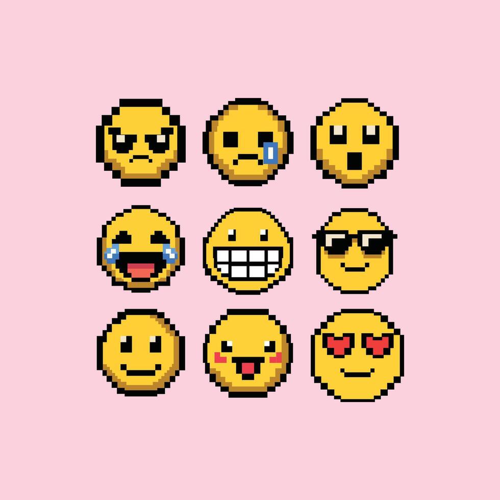 Emoji Pack in Retro Pixel Art Style vector