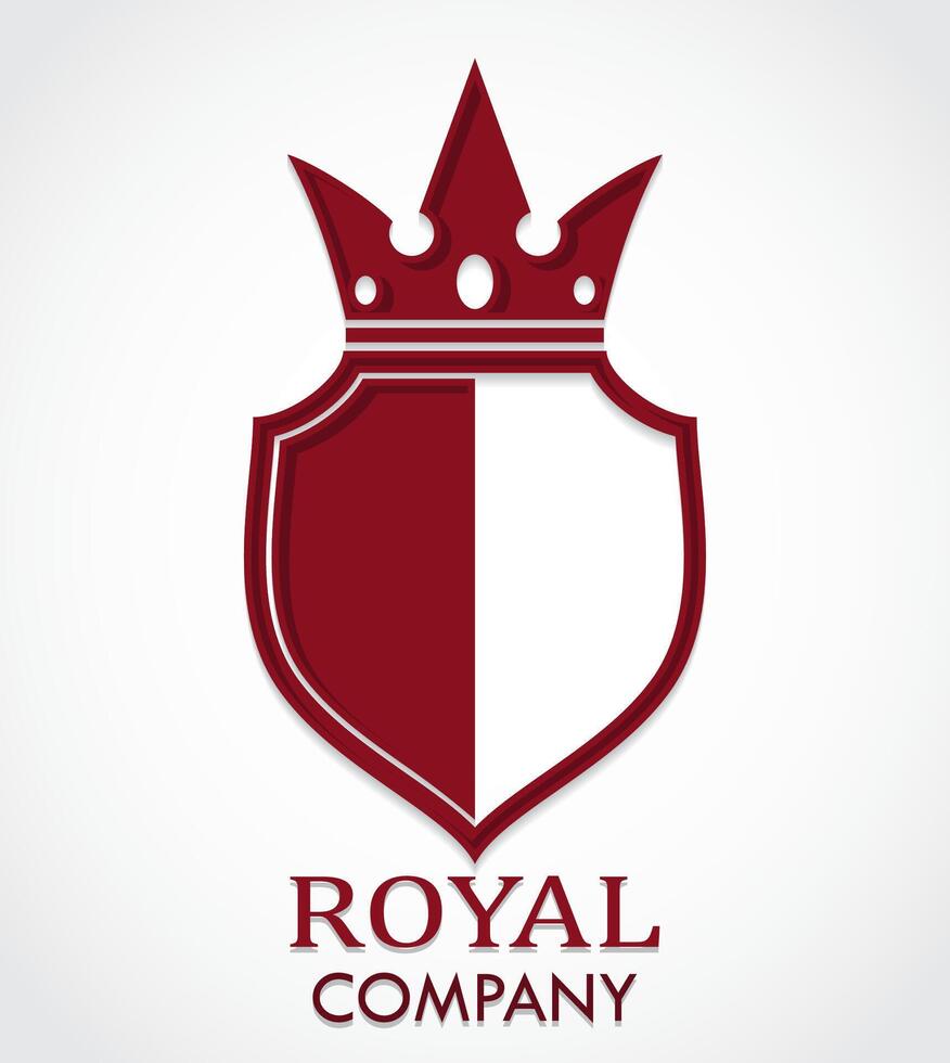 purple color shield with crown heraldry logo vector