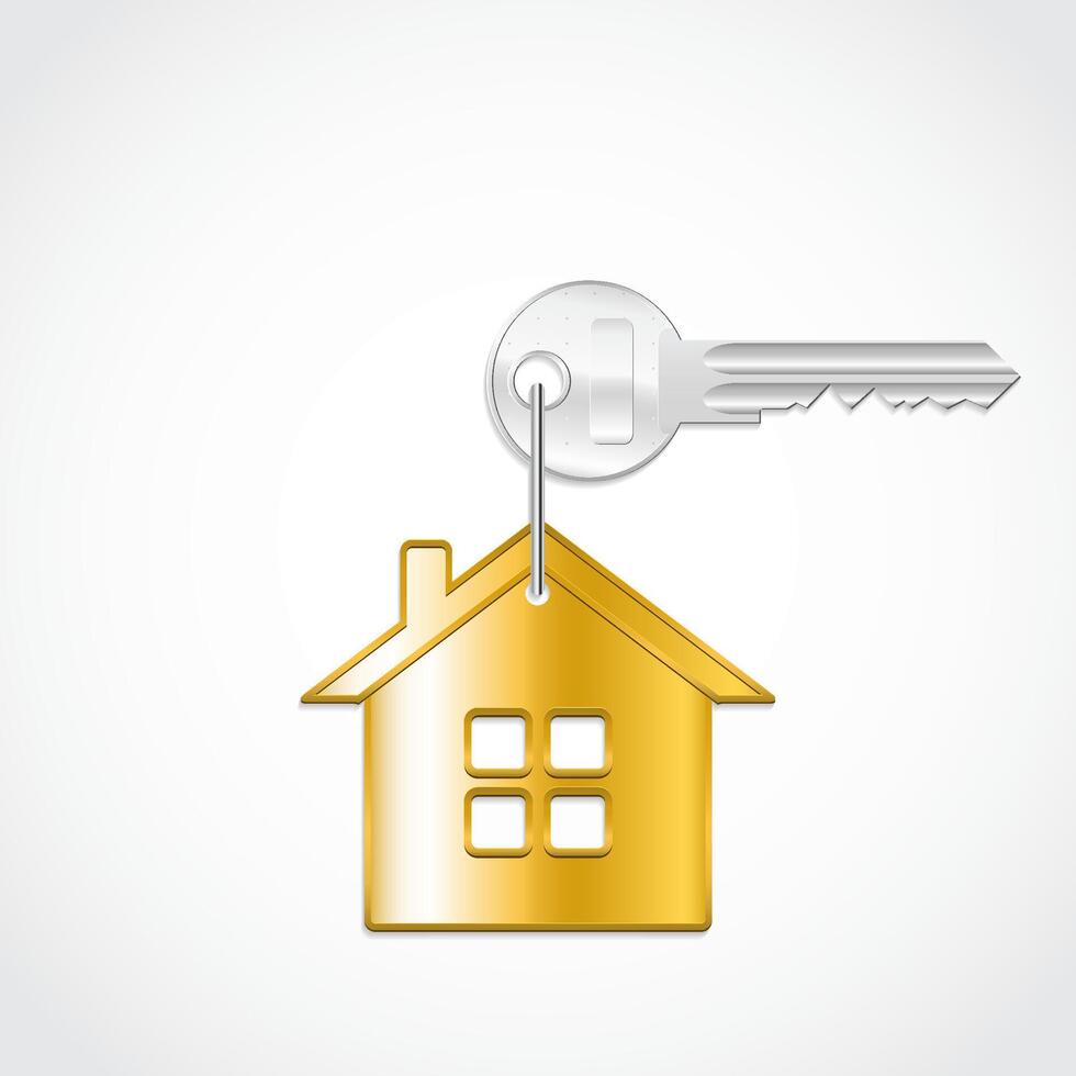 3d realistic golden house key vector