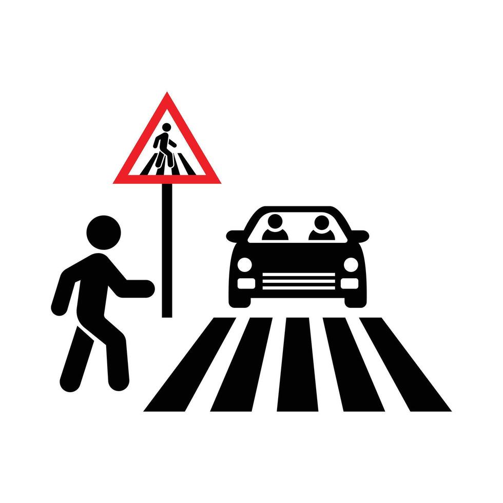 Pedestrian crosswalk with car traffic sign. Zebra crossing human walk crosswalk icon . vector