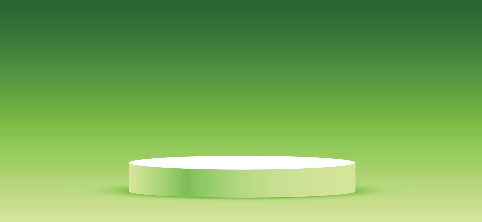 3d green background products display podium scene geometric platform. Background 3d render with podium. stand to show cosmetic products. Stage showcases on pedestal display beige studio. vector
