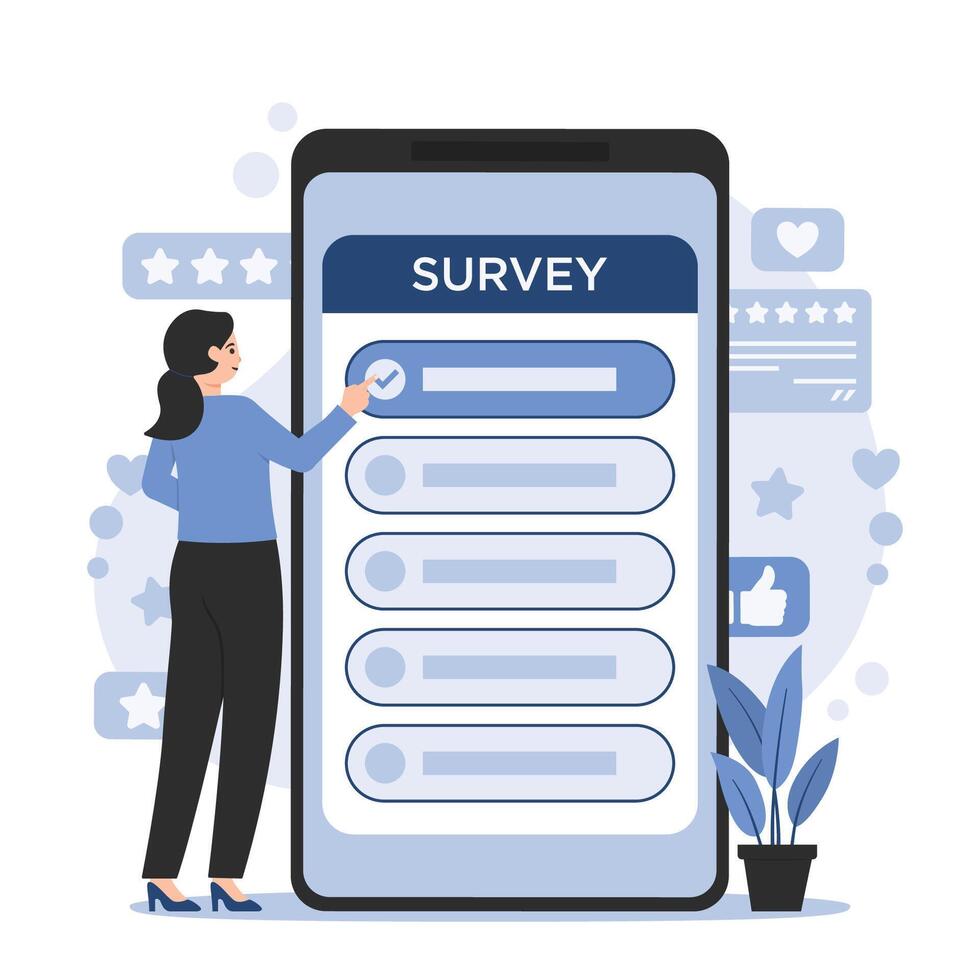 Digital customer survey and online questionnaire concept for market research and feedback. vector