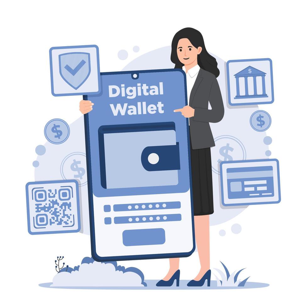 digital wallet fintech concept ewallet banking illustration of digital wallet. Flat style design. illustration. vector
