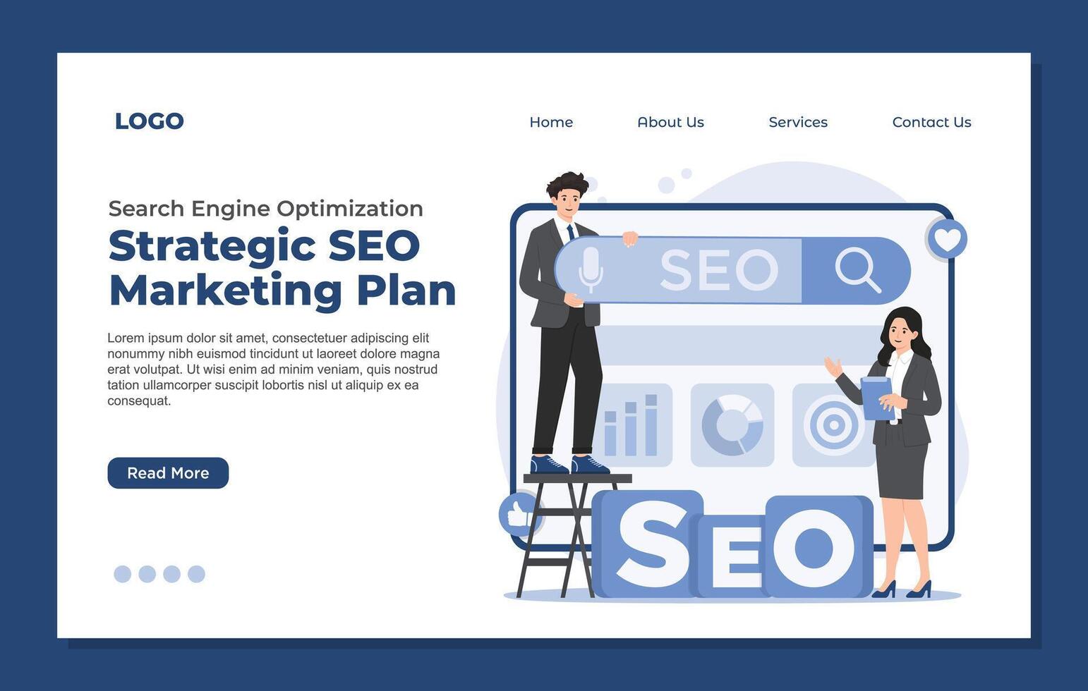 SEO Search Engine Marketing Landing Page Template Flat Design Illustration vector