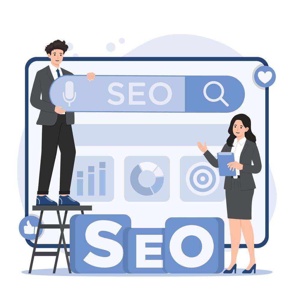 Search engine optimization concept. illustration in flat style. Search engine optimization, SEO optimizationeting and advertising. vector