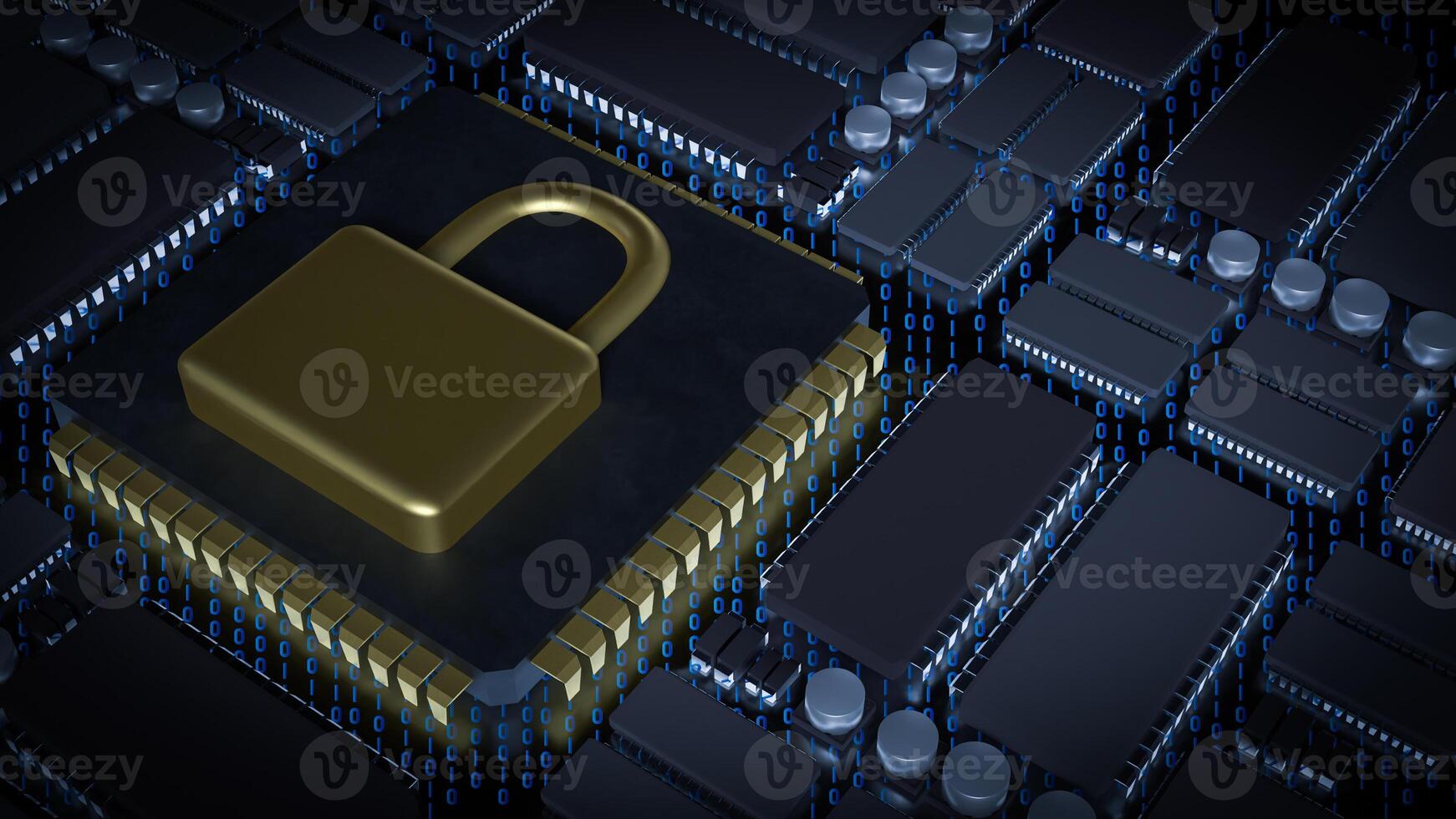 Gold Lock on Chip for Technology or Security . photo