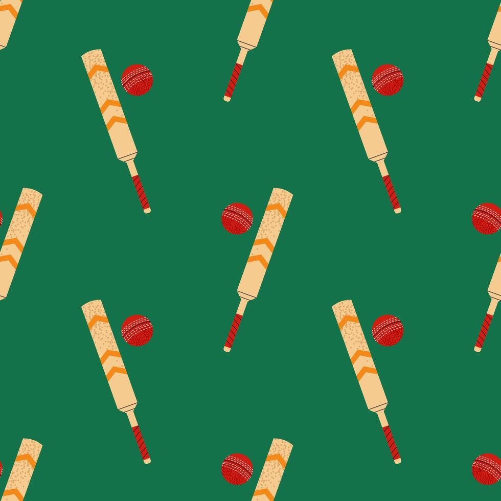 Cricket bat and ball. For sports themes, outdoor games and team activity concepts. Seamless pattern for textile, wrapping paper, background. vector