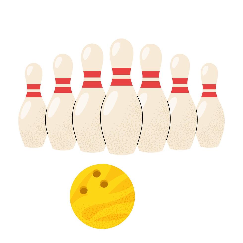 Bowling. Bowling pins in a row. Skittles and balls on a white background. For designs team sports and outdoor activity themes. vector