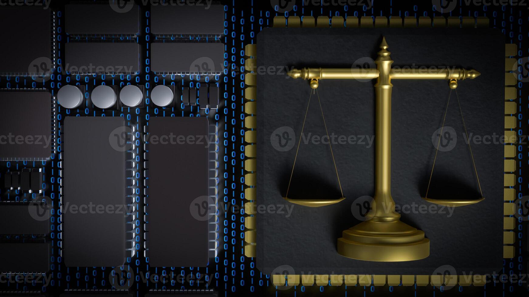 Gold Libra on Chip for Technology or Law concept 3d Rendering. photo