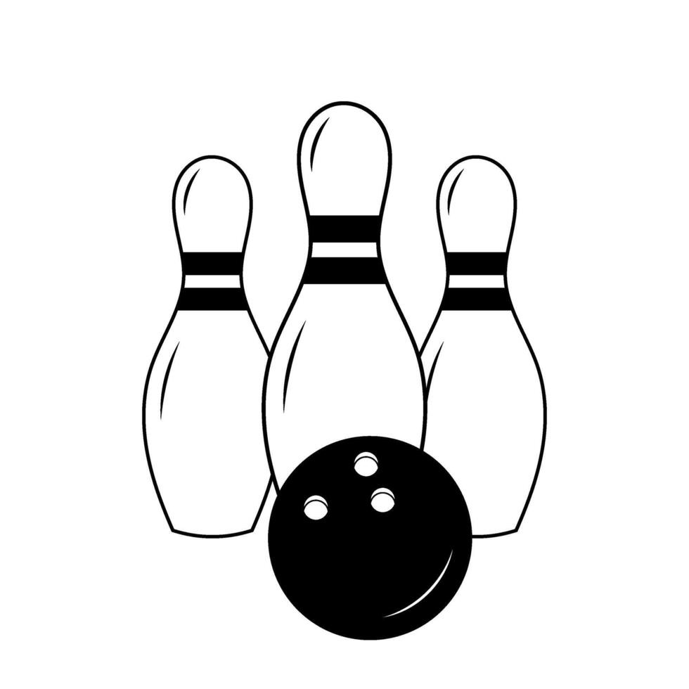 Bowling. Black and white illustration of pins and bowling ball. For designs team sports and outdoor activity themes. vector